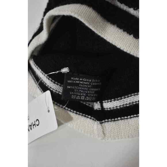 Chanel 22B Cashmere Black White Gold CC Logo Quilted Beanie Winter Hat Cloche